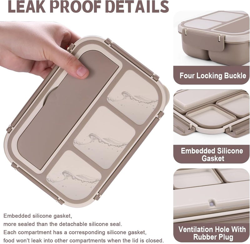 shell and turtle Bento Box Adult Lunch Box, Containers for Adults Men Women with 4 Compartments, Lunchable Food Container with Utensils, Sauce Jar, Muffin Liners, 40 Oz/5 Cup, Microwave & Dishwasher Safe, Brown - Image 4